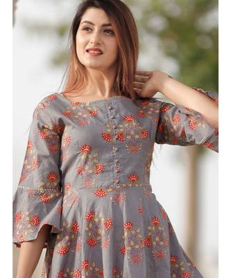 Gray Red Floral Printed Palazzo Set . 4