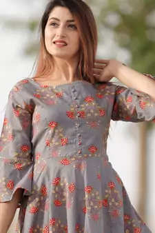 Gray Red Floral Printed Palazzo Set .