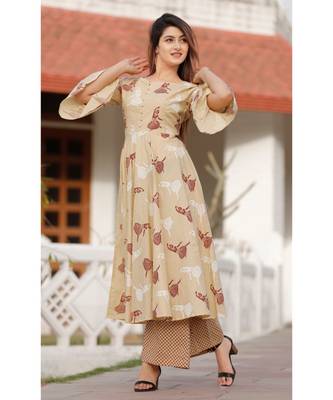 Beige Floral Printed Palazzo Set . 1