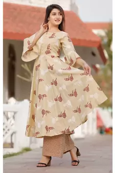 Beige Floral Printed Palazzo Set .