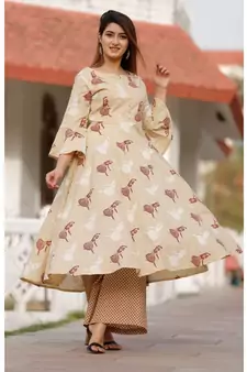 Beige Floral Printed Palazzo Set .