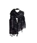 Black  Designer Hand Work White Threaded Square Grid Hijab