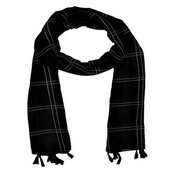 Black  Designer Hand Work White Threaded Square Grid Hijab 2