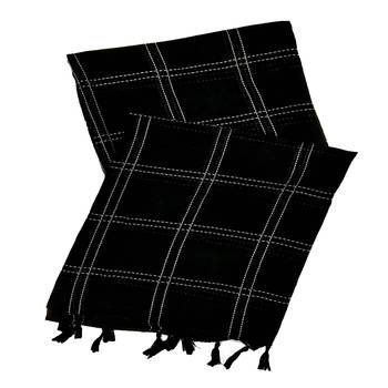 Black  Designer Hand Work White Threaded Square Grid Hijab 3