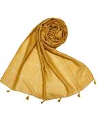 Yellow  Designer Hand Work White Threaded Square Grid Hijab