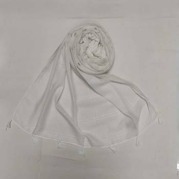 White  Designer Hand Work White Threaded Square Grid Hijab 1