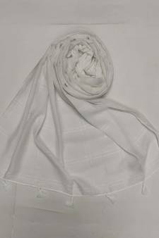White  Designer Hand Work White Threaded Square Grid Hijab