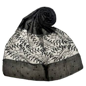 Black  Diamond And Pearl Studed Cotton Hijab 1