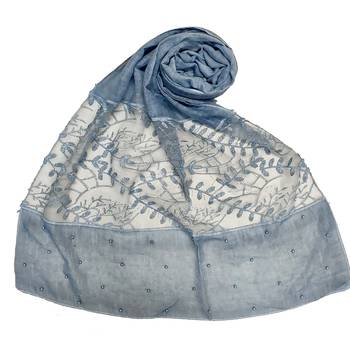 Blue  Diamond And Pearl Studed Cotton Hijab 1