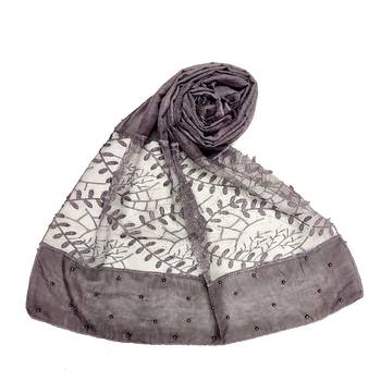 Purple  Diamond And Pearl Studed Cotton Hijab 1