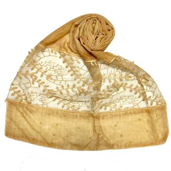 Yellow  Diamond And Pearl Studed Cotton Hijab 1