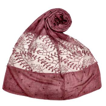 Purple  Diamond And Pearl Studed Cotton Hijab 1