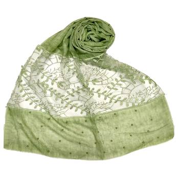 Green  Diamond And Pearl Studed Cotton Hijab 1