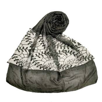 Green  Diamond And Pearl Studed Cotton Hijab 1