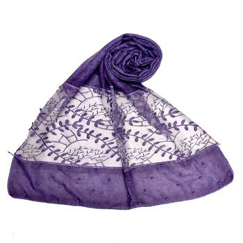Purple  Diamond And Pearl Studed Cotton Hijab 1
