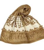 Brown  Premium Cotton Designer Diamond Studed Hijab With Fringe's And Flower