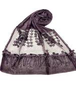 Purple  Premium Cotton Designer Diamond Studed Hijab With Fringe's And Flower
