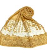 Yellow  Premium Cotton Designer Diamond Studed Hijab With Fringe's And Flower