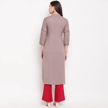 women's embroidered straight rayon beige kurti 2