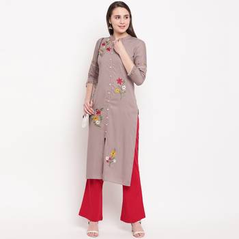 women's embroidered straight rayon beige kurti 6
