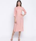 women's embroidered/solid straight cotton peach kurti