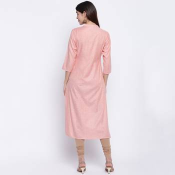 women's embroidered/solid straight cotton peach kurti 2