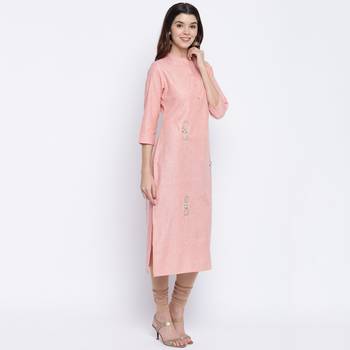 women's embroidered/solid straight cotton peach kurti 3