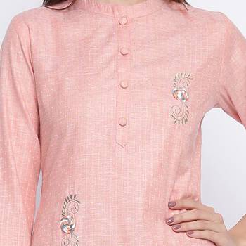 women's embroidered/solid straight cotton peach kurti 5