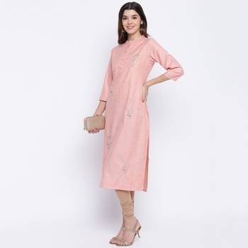 women's embroidered/solid straight cotton peach kurti 6