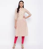 women's printed/embroidered straight cotton beige kurti