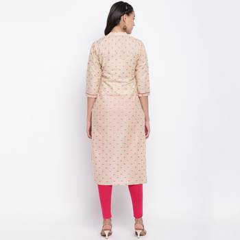 women's printed/embroidered straight cotton beige kurti 2