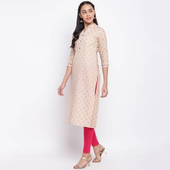 women's printed/embroidered straight cotton beige kurti 4