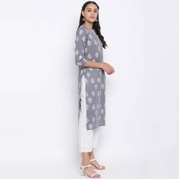 women's printed straight cotton grey kurti 3