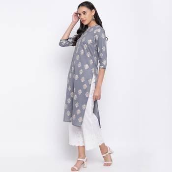 women's printed straight cotton grey kurti 4