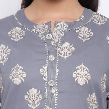women's printed straight cotton grey kurti 5