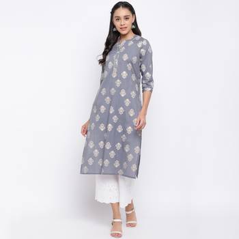 women's printed straight cotton grey kurti 6