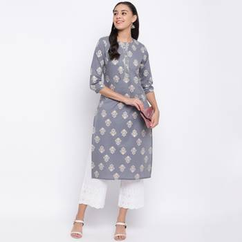 women's printed straight cotton grey kurti 7