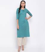 women's printed straight cotton aqua kurti