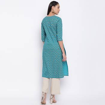 women's printed straight cotton aqua kurti 2