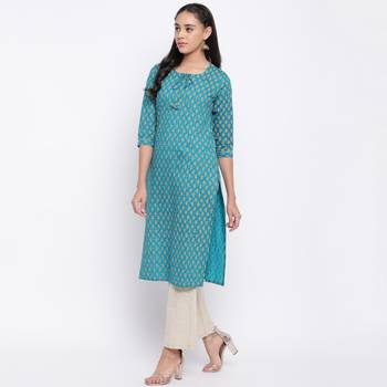 women's printed straight cotton aqua kurti 3