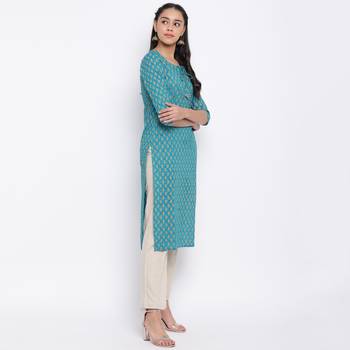 women's printed straight cotton aqua kurti 4