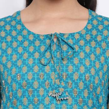 women's printed straight cotton aqua kurti 5
