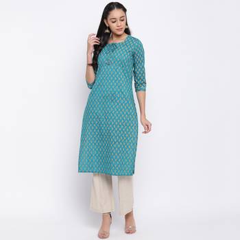 women's printed straight cotton aqua kurti 6