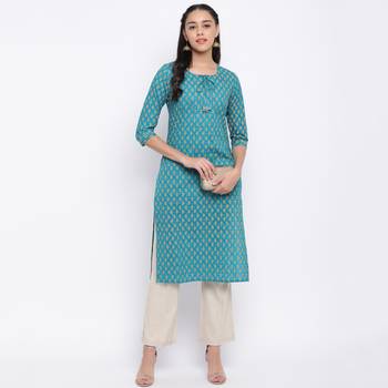 women's printed straight cotton aqua kurti 7