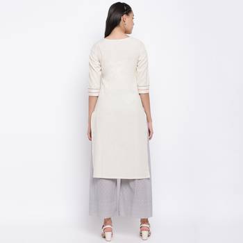 women's embroidered straight cotton off white kurti 2