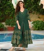 Green printed cotton silk salwar