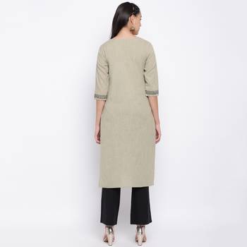 women's printed straight slub cotton beige kurti 2