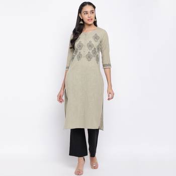 women's printed straight slub cotton beige kurti 6