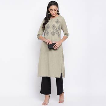 women's printed straight slub cotton beige kurti 7