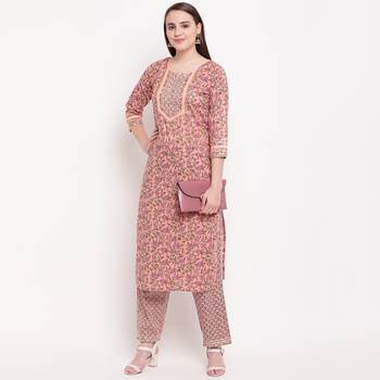 women's printed straight cotton peach kurti with pant set 6